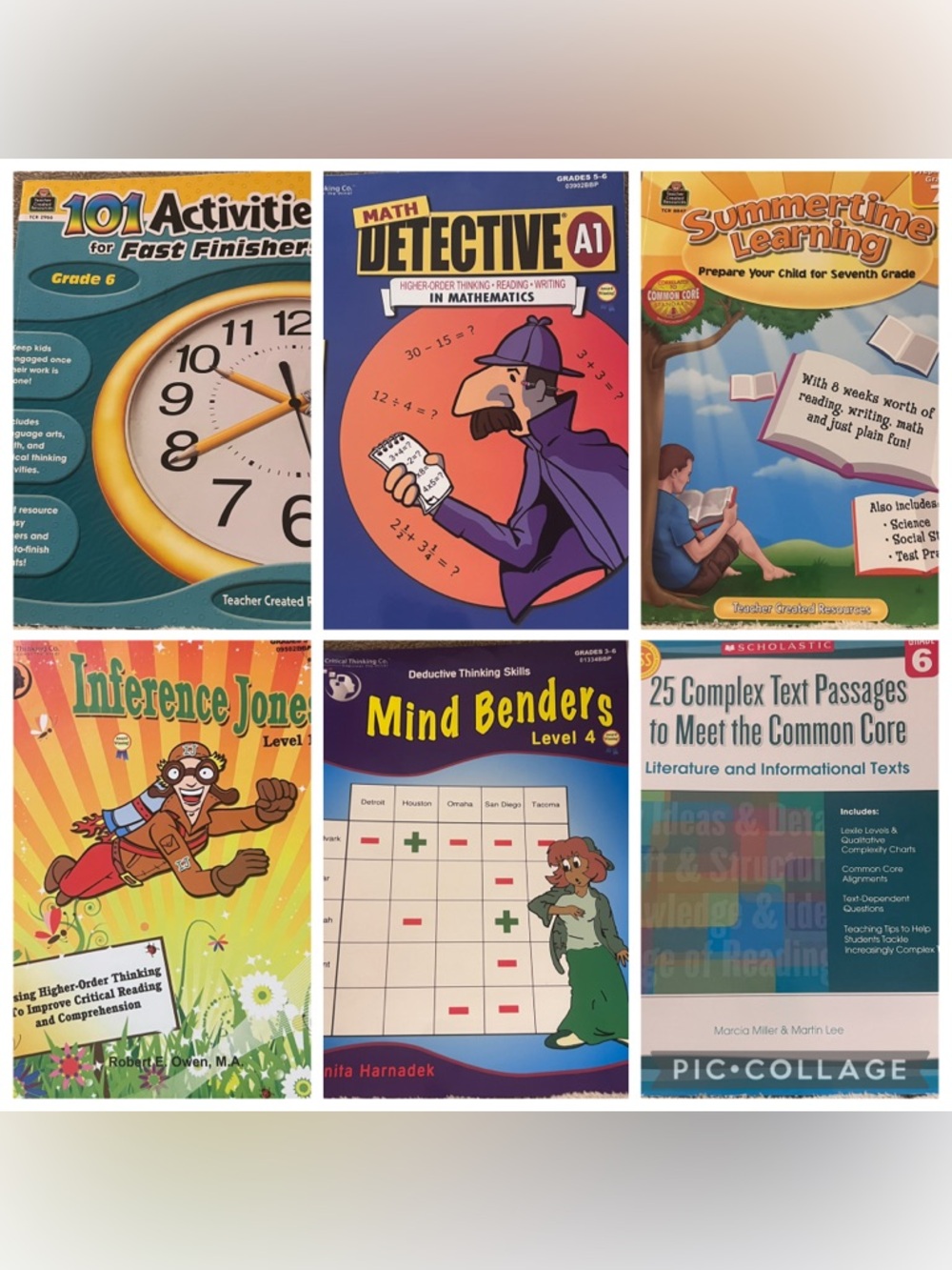 Lot of 6 New Workbooks Grade 5-6 Reading Math Logic Homeschool/Summer Learning